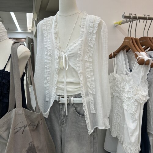 2026春夏新款法式优雅气质荷叶边花边衬衫女长袖透视休闲百搭上衣