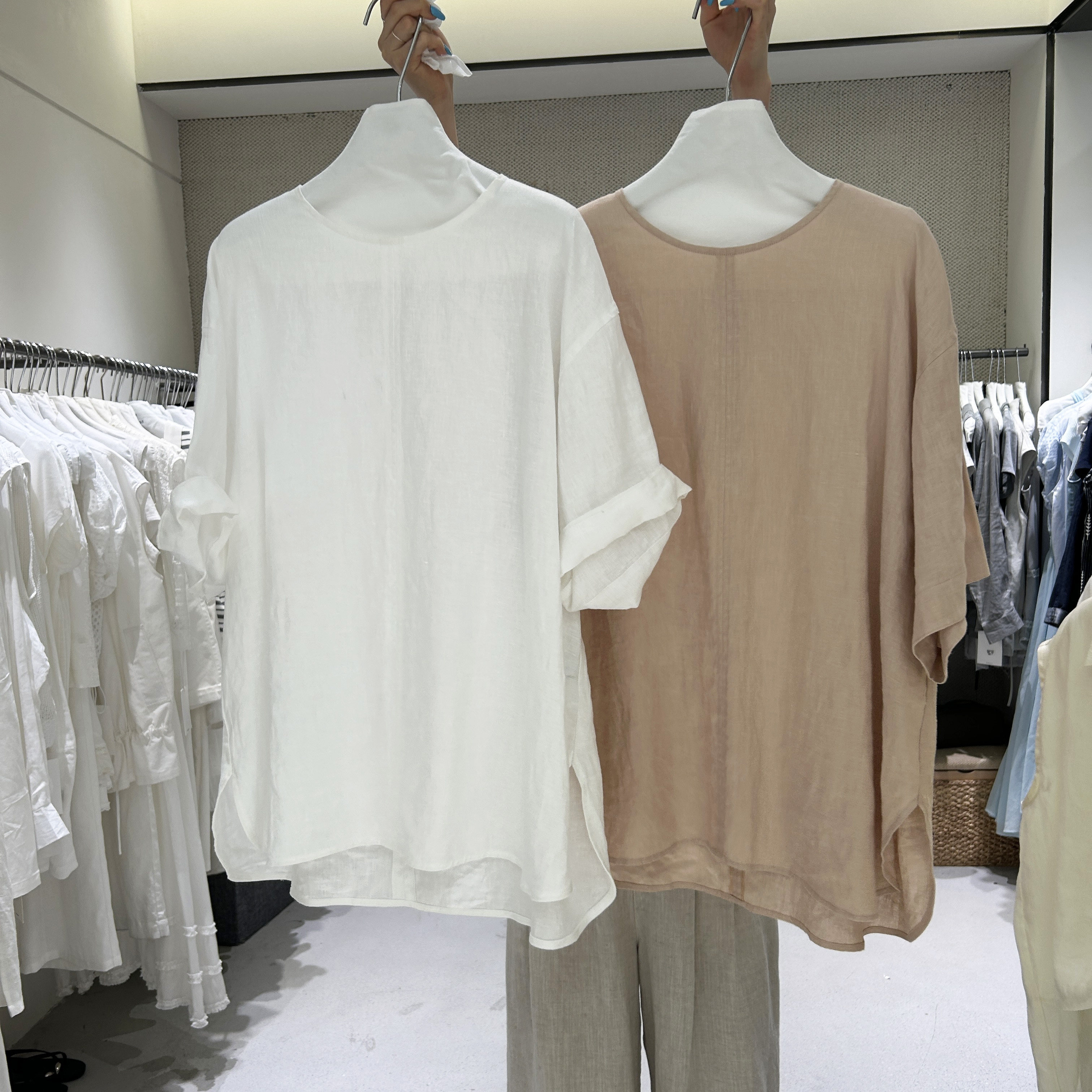 2026夏季新款韩版棉麻衬衫女短袖宽松圆领后背拉链设计感休闲上衣