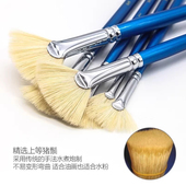 韩国华虹205长杆猪鬃毛扇形笔学生美术绘画丙烯 水彩水粉油画画笔