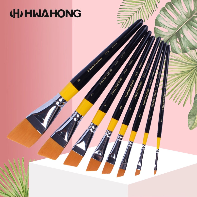 韩国Hwahong华虹972图案画笔斜头平头刷水彩画笔美术刷水粉笔,文具电教/文化用品/商务用品,丙烯颜料,淘宝优惠券,粉丝福利购,淘宝优惠卷
