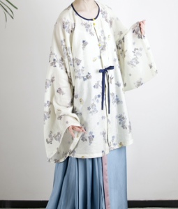 月隐南枝原创汉服天丝提花明制圆领直袖衫中长日常春夏女装百搭