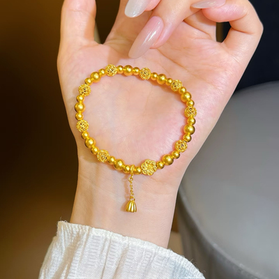 福满莲华两世欢沙金手链女仿真黄金花丝镂空转运珠六相花莲蓬手串