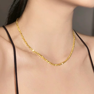 蹦迪珠碎碎金项链仿真黄金镀金碎金子锁骨链高级感金店同款颈链