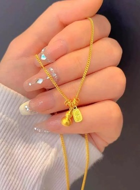 招财葫芦沙金项链女仿真黄金纳福项坠锁骨链金店同款2025年新款