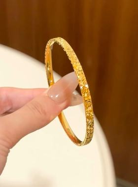 素圈三面碎冰实心手环仿真黄金