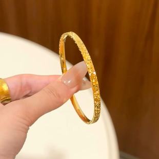 爆闪碎冰冰沙金手镯仿真黄金足金色999三面碎冰冰素圈实心手环