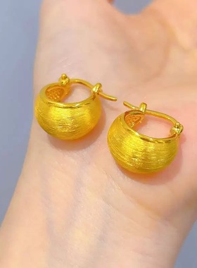 薯片拉丝耳环女仿真黄金沙金轻奢高级感耳环久不掉色耳饰新款耳钉