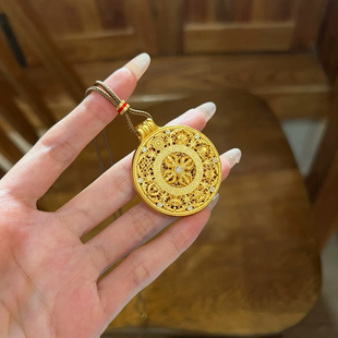 镶钻八宝罗盘沙金吊坠仿真黄金色十字架项链花丝毛衣链金店同款女