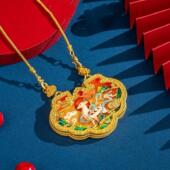 九色鹿沙金吊坠珐琅彩錾刻项链久不掉色古法黄金色挂坠女金店同款