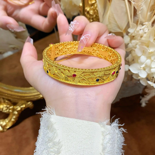 蕙质兰心手镯女花丝复古仿真黄金沙金镯子宫廷风碧玺彩宝流苏手环