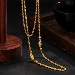 金凤凰口头麻花项链仿真黄金沙金绞丝链毛衣葫芦链子古法万能链