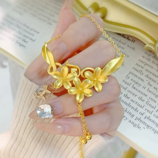 丁香花项链女沙金仿真黄金色吊坠婚嫁繁花结婚拍摄道具三金锁骨链