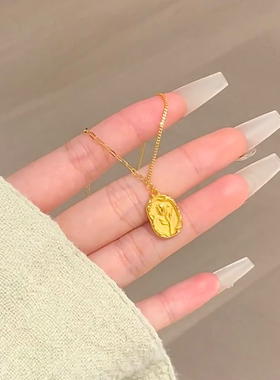郁金香花牌沙金项链女仿真黄金玫瑰花周家同款锁骨链久不掉色颈链