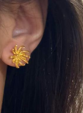 小雏菊耳钉仿真黄金古法沙金轻奢时尚耳饰新中式高级感简约送女友
