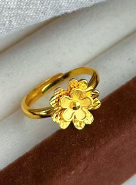 花朵沙金戒指仿真黄金色轻奢久不掉色指环开口高级感婚庆婚嫁女戒