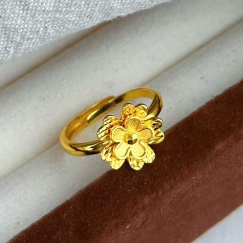 花朵沙金戒指仿真黄金色轻奢久不掉色指环开口高级感婚庆婚嫁女戒