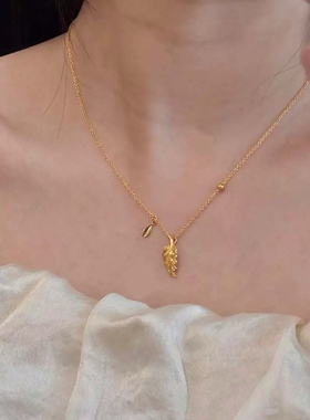 金枝玉叶黄金色项链仿真沙金叶子锁骨链轻奢高级感婚嫁订婚结婚女