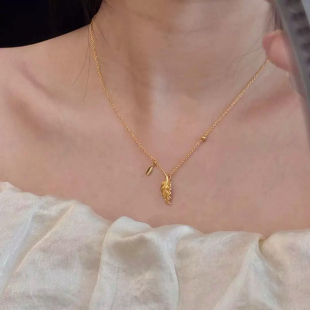 金枝玉叶黄金色项链仿真沙金叶子锁骨链轻奢高级感婚嫁订婚结婚女