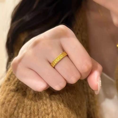 拉丝麦穗戒指仿真黄金沙金轻女奢高级感开口可调节轻奢高级感指环