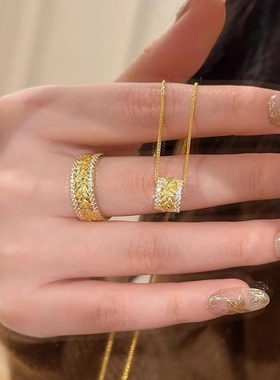 韦雪同款岁岁平安麦穗沙金项链