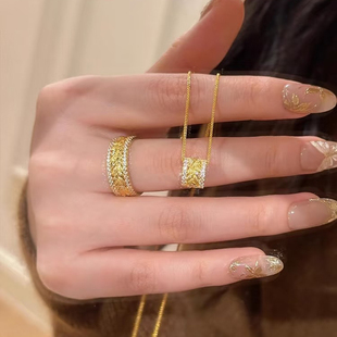 韦雪同款岁岁平安麦穗沙金项链女仿真黄金吊坠高级轻奢锁骨链高级