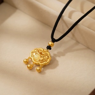 如意福字平安锁吊坠项链女长命锁宝宝锁沙金情侣送礼物首饰