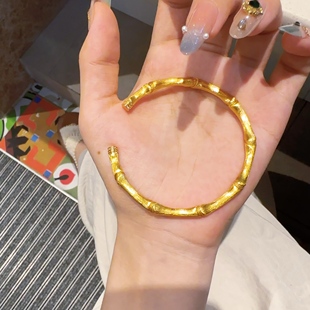 拉丝竹节手镯仿真黄金沙金手镯轻奢高级感镯子送女友国风婚嫁首饰