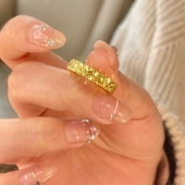 爆闪碎碎冰沙金戒指仿真黄金女精致轻奢高级感指环百搭食指戒尾戒