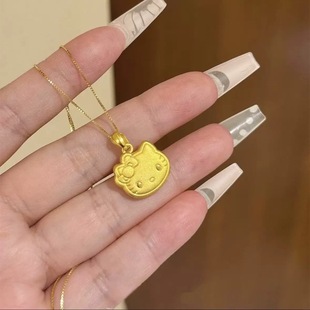 卡通KT猫项链仿真黄金两面可戴锁骨链金店同款少女心久不掉色吊坠