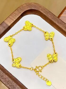 碎冰冰蝴蝶沙金手链仿真黄金色镀金手串轻奢高级感女手环新中式