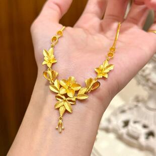 繁花似锦花朵沙金项链黄金色婚嫁锁骨链五金订婚结婚嫁高级吊坠女