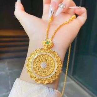 花丝如意八宝罗盘沙金吊坠仿真黄金玫瑰花窗点钻项链宫廷风锁骨链