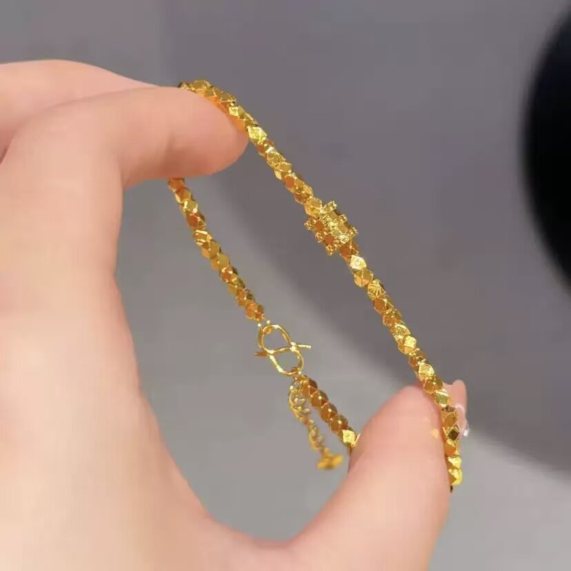小蛮腰手链仿真黄金沙金爆闪镭射蹦迪珠手串轻奢镀24K碎金子手饰