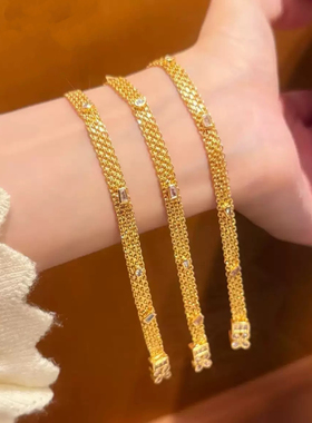 编织沙金表带手链女仿真黄金轻奢高级感几何女款中古2025新款