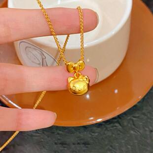 古法沙金KT猫吊坠项链女凯蒂猫锁骨链蝴蝶结itty猫仿真黄金颈链