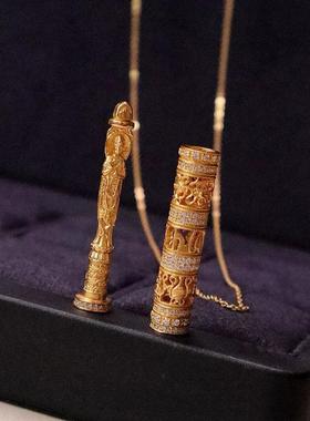 八宝随身金佛沙金吊坠点钻本命佛项链观音菩萨守护黄金色大彤同款