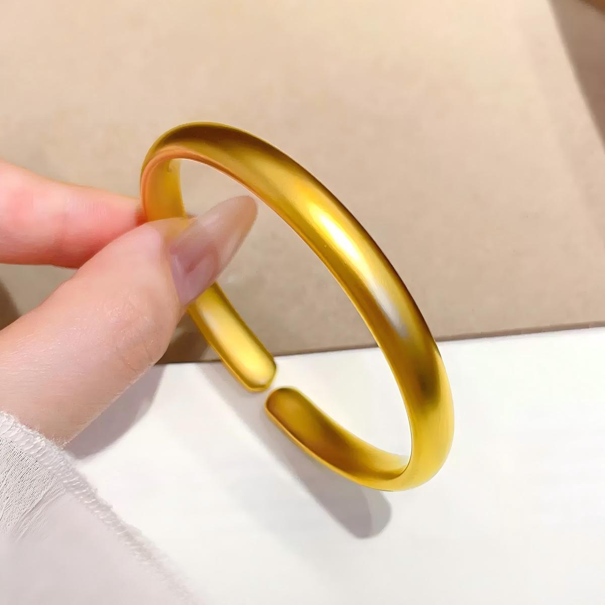 开口泥鳅背沙金手镯仿真黄金色女金店同款手环轻奢简约镯子手饰女图片