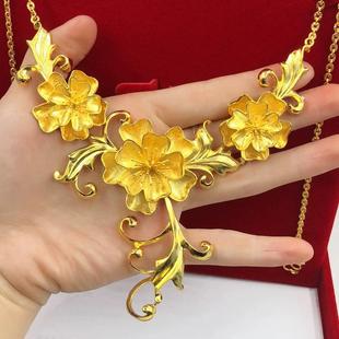 沙金三生花项链仿真三金五金婚庆新娘镀金龙凤手镯结婚订婚女道具