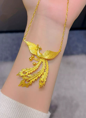 凤凰项链孔雀吊坠订婚仿真三金拍照婚嫁凤飞九天结婚五金假黄金