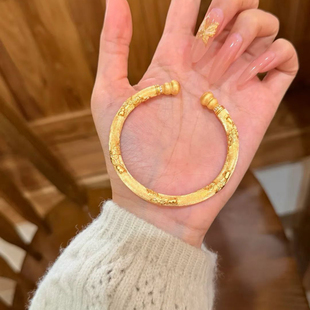 樱花沙金手镯仿真黄金实心开口复古花朵新中式国风复古葫芦镯子女