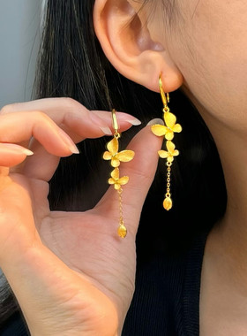 蝴蝶流苏耳环沙金仿真黄金耳钩轻奢高级感婚嫁首饰耳线新中式新娘