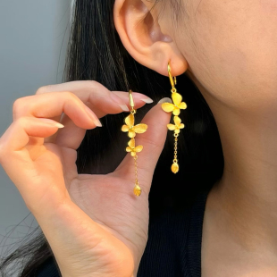 蝴蝶流苏耳环沙金仿真黄金耳钩轻奢高级感婚嫁首饰耳线新中式新娘