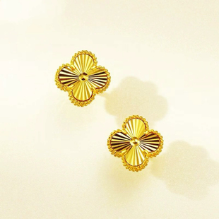 幸运四叶草耳钉假黄金久不掉色蝴蝶耳饰小方糖黄钻耳钉环