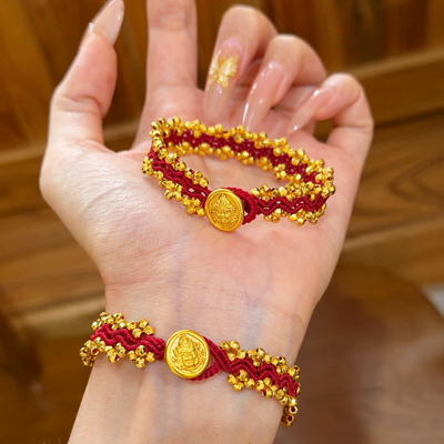 蹦迪珠红绳手链新年编织手绳仿真黄金沙金本命年金店同款送女友
