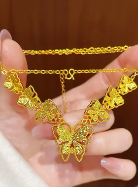 蝴蝶沙金项链仿真黄金色镂空爆闪手链锁骨链轻奢高级感流苏女