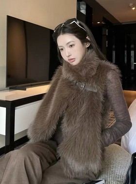 2026新款冬季加厚保暖机车扣仿狐狸毛马甲女外穿坎肩毛毛背心外套