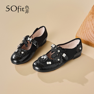 色非2026春季新款水钻玛丽珍鞋黑色平底浅口芭蕾单鞋时尚轻便女鞋
