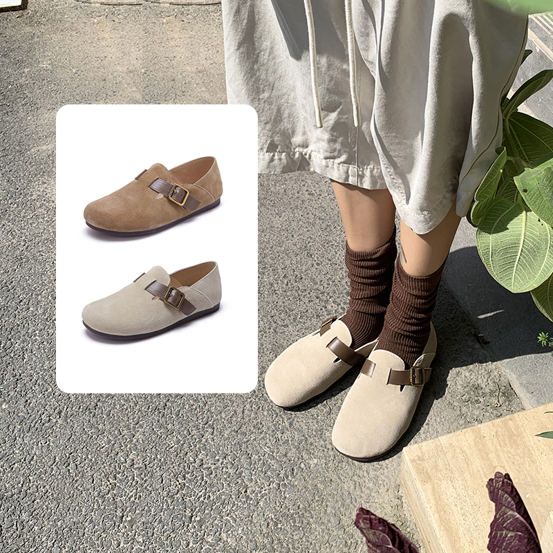 [甜心格格]色非勃肯鞋女2024年秋季柔软真皮舒适小众单鞋平底软底