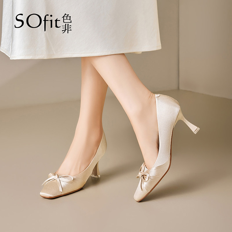 色非法式高跟鞋女2026新款春季仙女风方头气质婚鞋细跟不累脚单鞋