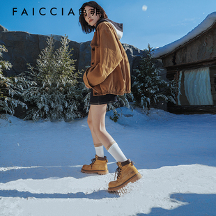 色非马丁靴女2025冬季 机车靴街头登山靴真皮短靴踢不烂大黄靴 新款